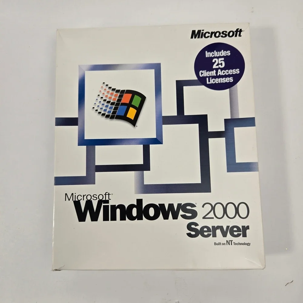 Vintage Microsoft Windows 2000 Server Big Box Complete 25 CALs CIB Product Key